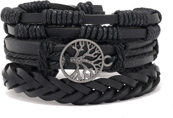 SONGCHANGSCHMUCK Armband, Ledergeflochten, Messing, Schwarz, Herren