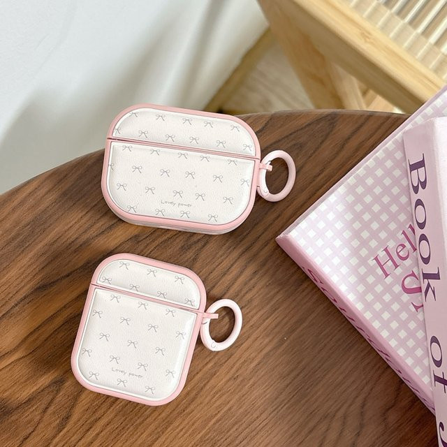 Rosa AirPods Hülle aus Kunstleder mit Schleife und Magnetverschluss sowie Haken für Apple AirPods 1, 2, 3, 4 und Pro 2, Pro 3 - Bild 1