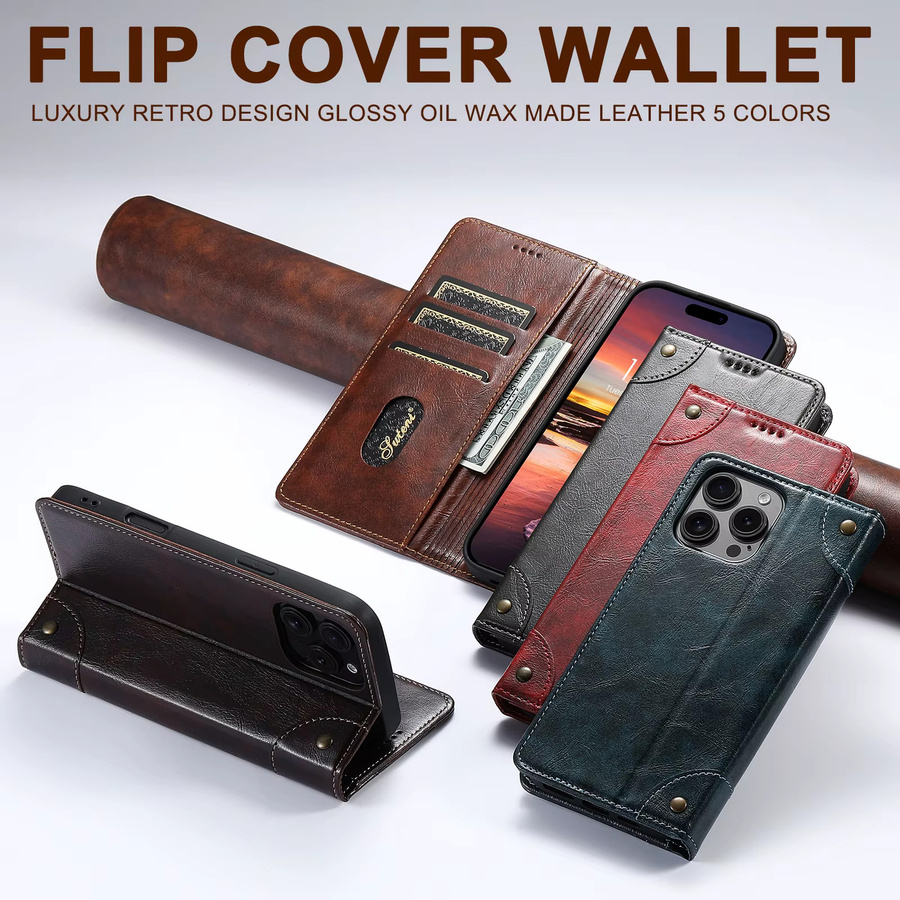 SUTENI Handyhülle aus Kunstleder mit Kartenhalter und Ständer als Magnet Flip Cover für iPhone 17 Pro Max 16 Plus 15 14 13 12 in Schwarz - Bild 6