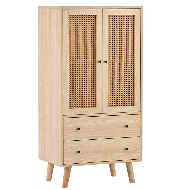 Aosom Highboard Sideboard mit Rattan-Verkleidung, Schubladen und Türen in Naturfarbe, B/T/H: 120 x 40 x 60 cm - Bild 2