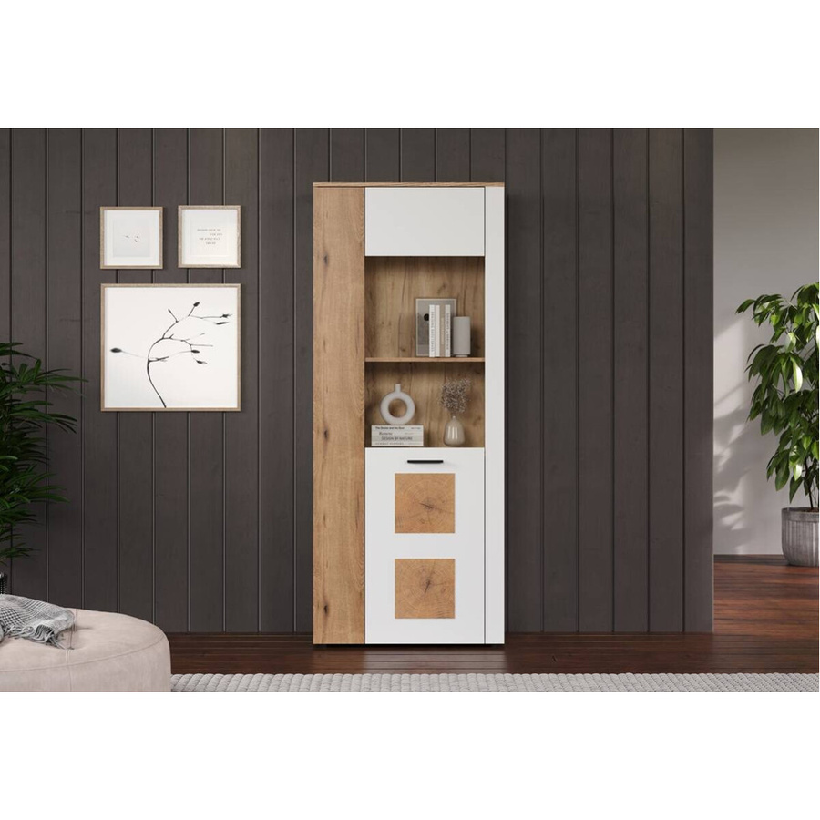 Vitrine Vitoria von Evoke Coast in Weiß und Eiche Nachbildung mit Glastüren, B/H/T: 80 x 195 x 42 cm - Bild 2