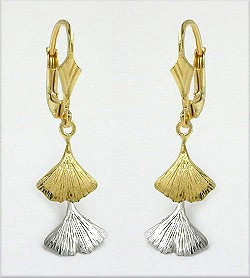 SIGO Ohrringe Brisur Ginkgoblätter, bicolor Gold, 375 - Bild 1