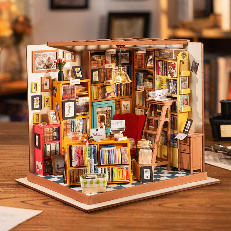 ROBOTIME Rolife 3D-Puzzle Sam's Arbeitszimmer Bibliothek DIY Miniaturhaus Bausatz aus Holz, mehrfarbig - Bild 5