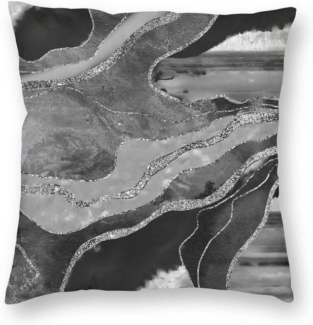 Green Harvest Kissenbezug mit Marmor Achat Design in Grau Schwarz Weiß, quadratisch, B/B: 45 x 45 cm - Bild 1
