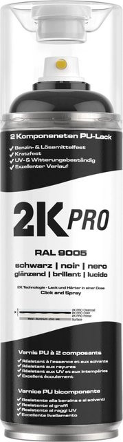 2K PRO Spraydose Tiefschwarz RAL9005 Glanz, 400 ml, wetterfest und kratzfest - Bild 1