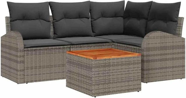 vidaXL Garten-Sofa-Set 5-teilig in Grau mit L-Form, Polster-Gartenmöbel aus Polyrattan und pulverbeschichtetem Stahl inklusive Tisch und Stauraumfunktion - Bild 1