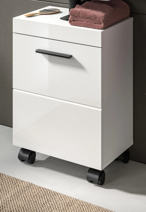 Waschbeckenunterschrank Talerno in Weiß Hochglanz mit Regalfächern, B/T/H: 40 x 30 x 58 cm - Bild 1