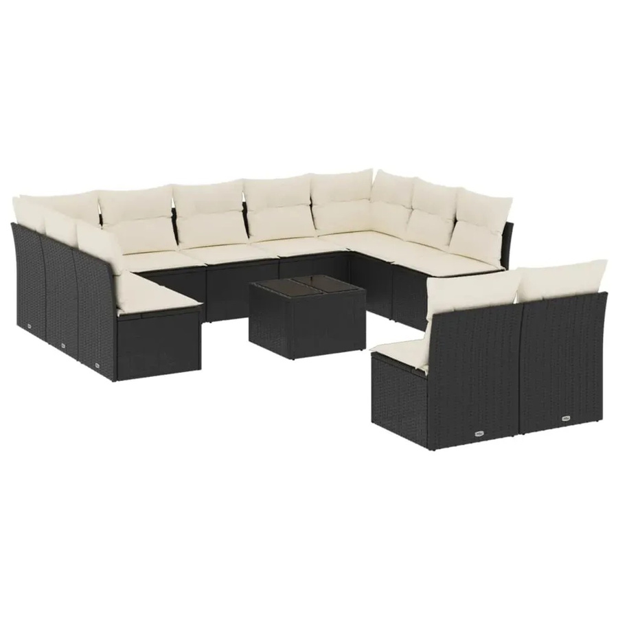 vidaXL 12-tlg Garten-Sofagarnitur aus Poly Rattan mit Kissen in Schwarz und Weiß - Bild 2