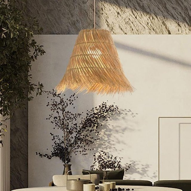 JOYINLED Rattan Pendelleuchte im rustikalen Design für Wohnzimmer, Schlafzimmer und Küche, E27, Durchmesser: 50 cm - Bild 1