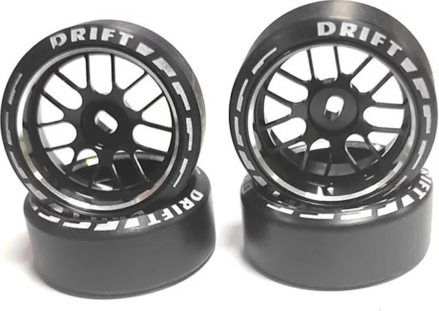 TIMEA RC Felge + Drift Reifen, 4-teiliges Set, 1:28, Metall, Schwarz - Bild 1