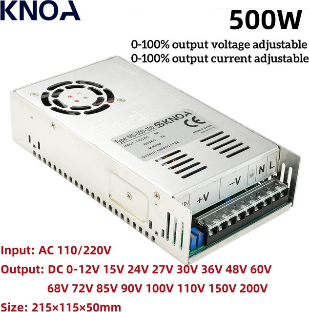KNOA Schaltnetzteil 500 W, einstellbare AC/DC-Spannung von 0–200 V, silber - Bild 1