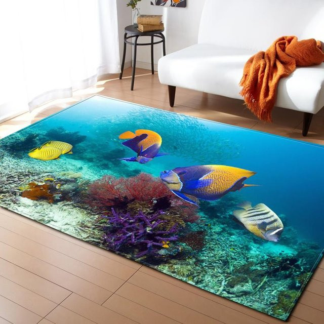 Karpetti Ozean Korallen 3D Teppich mit Fischmotiv für Kinderzimmer, Wohnzimmer oder Küche, Mehrfarbig, Breite: 80 cm, Tiefe: 50 cm - Bild 1