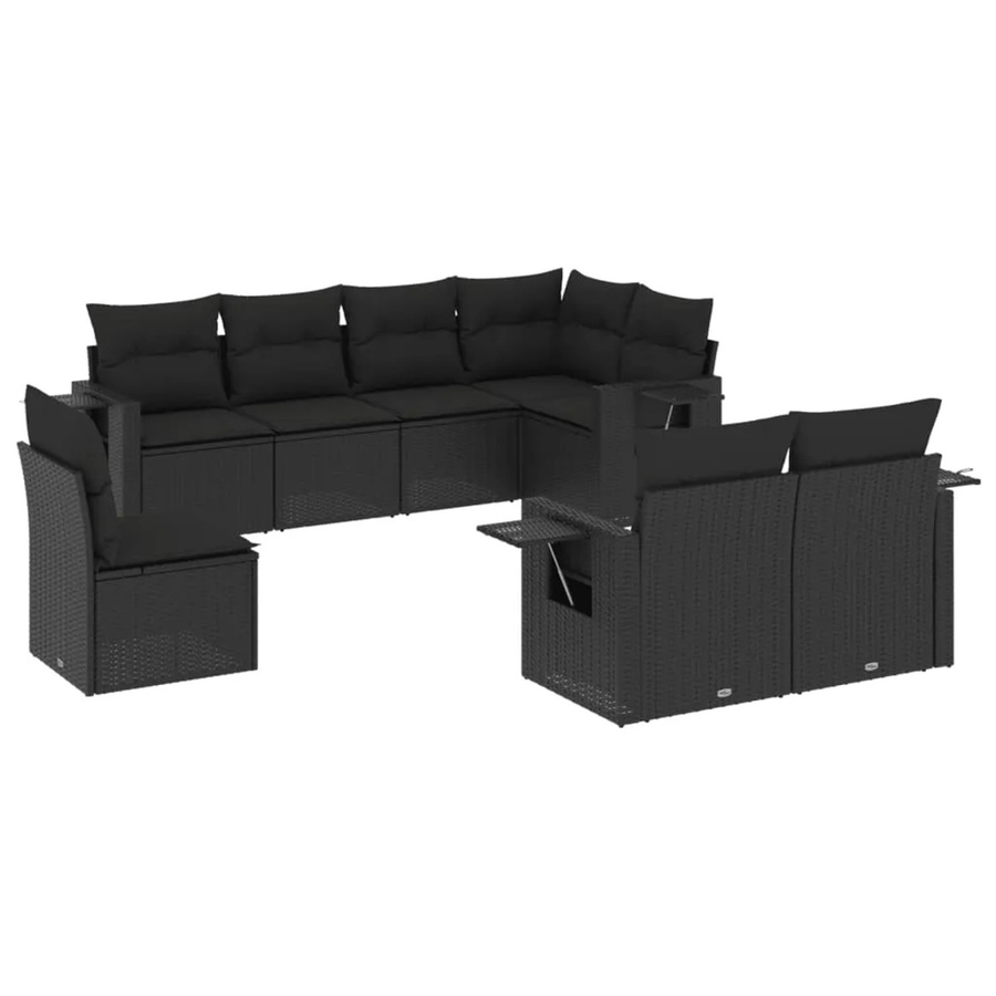 vidaXL 8-tlg Garten-Sofagarnitur aus Poly-Rattan mit Kissen in Schwarz - Bild 2