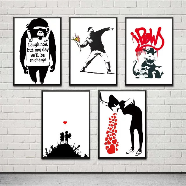Potdemiel Leinwandgemälde Mädchen mit rotem Ballon im Banksy-Stil als modernes Wandbild für dein Zuhause - Bild 1