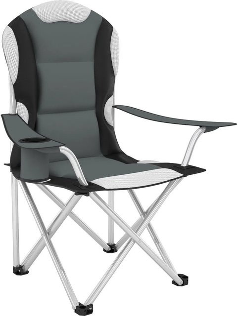 TECTAKE Campingstuhl faltbar gepolstert mit Getränkehalter und Armlehnen in Grau, B/T/H: 60 x 88 x 110 cm - Bild 2