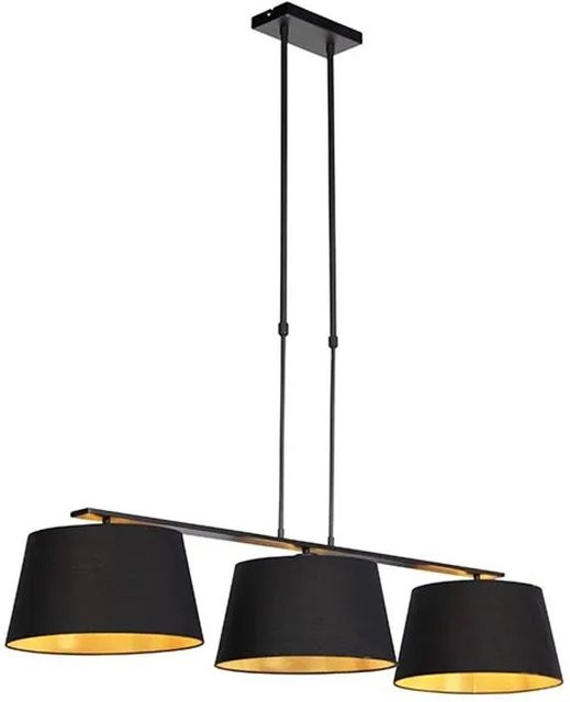 QAZQA Hängelampe Combi 3 Deluxe mit Baumwollschirm in Schwarz und Gold, dimmbar und höhenverstellbar, Durchmesser: 32 cm - Bild 1