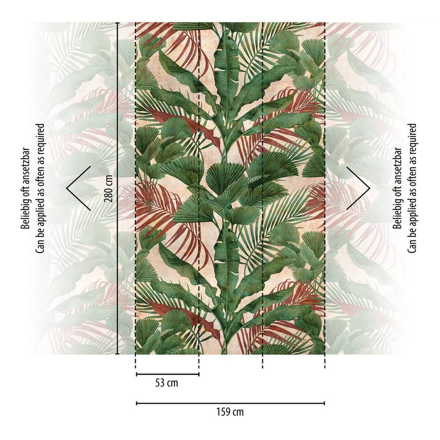Livingwalls Fototapete Dschungel mit tropischen Blättern in Vintage-Optik, Farbe: Grün, B/H: 280 x 159 cm - Bild 2