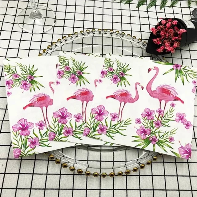 GUANYAO Papierserviette mit floralem Design in Flamingo-Farbe, quadratisch, 20,0 cm x 20,0 cm - Bild 1