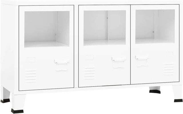 vidaXL Industrial Sideboard Weiß aus Metall und Glas B/T/H: 105 x 35 x 62 cm - Bild 1