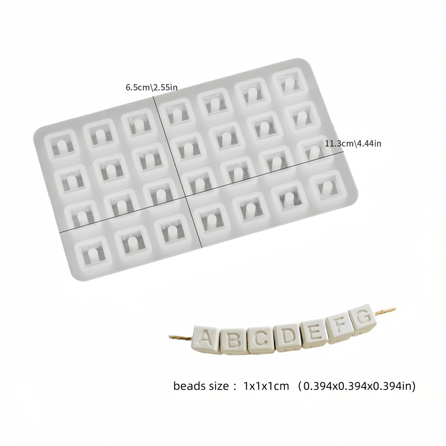 Silikonform für 26 quadratische Buchstaben-Perlen in Weiß zur DIY-Gestaltung von Schlüsselanhängern und Armbändern - Bild 2