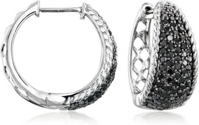 YoYo Creolen, silber, schwarze synthetische Zirkonia, Unisex - Bild 1