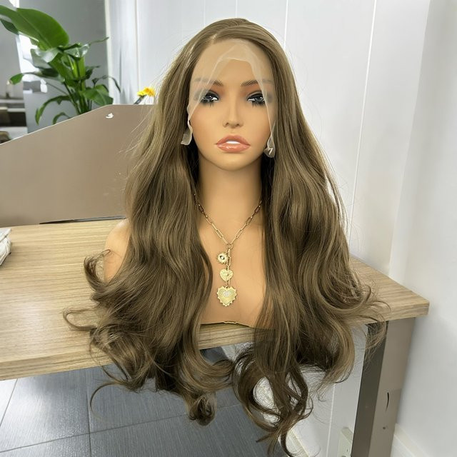 UStyleHair Perücke, hellbraun, lang, lockig, Kunsthaar, 13 x 4 Spitzenfront - Bild 1