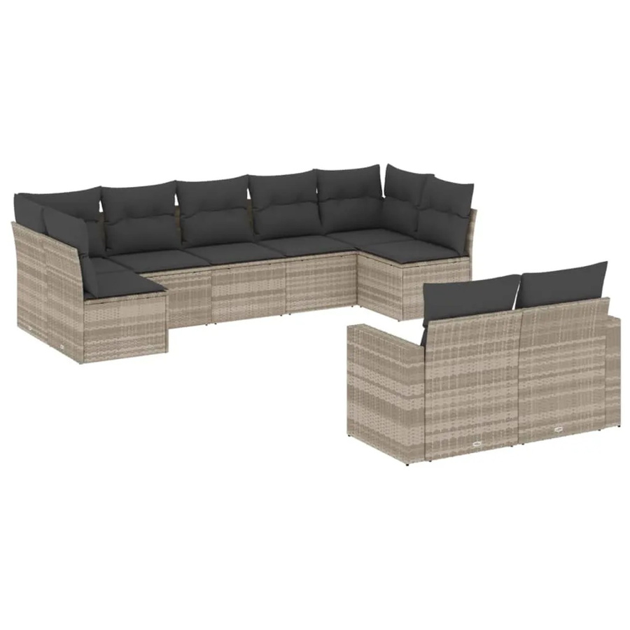 vidaXL 9-tlg. Garten-Sofagarnitur in L-Form aus PE-Rattan und pulverbeschichtetem Stahl mit Kissen in Hellgrau - Bild 2