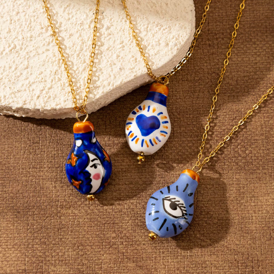 SLOONGJEWELRY Halskette Edelstahl, Mond-Herz-Motiv, Bunter Keramik-Anhänger - Bild 6