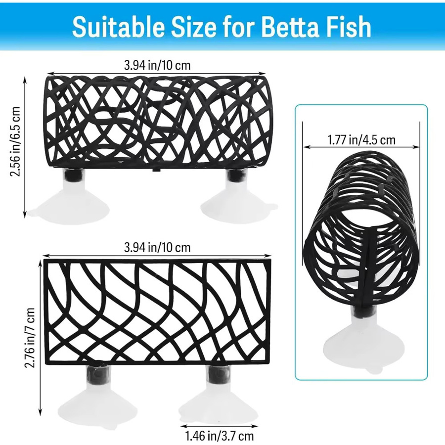 ZHUOJI Betta-Fischversteck in Schwarz mit Hängematte und Hohltunnel als Aquarium-Dekoration für Krebse, Garnelen und kleine Fische - Bild 2