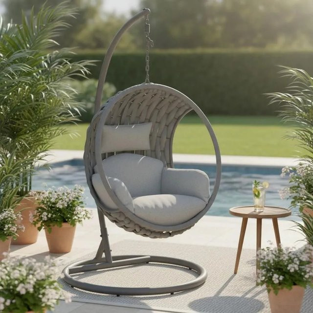 Bessagi Garden Hängesessel Mira Hellgrau mit Standgestell und UV-beständigem Outdoorstoff - Bild 1