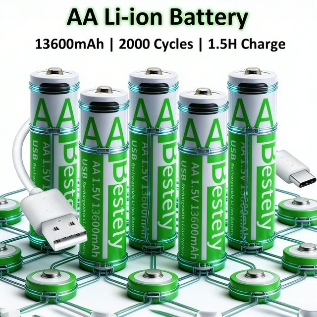 Rscrola AA Li-Ionen-Akku 13600mAh mit USB-C Schnellladung, grün, wiederaufladbare Batterien für Spielzeug - Bild 1