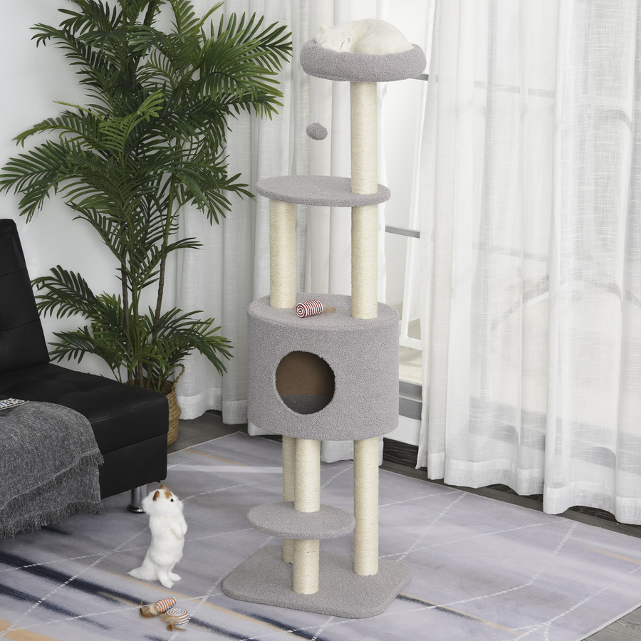 PawHut Kratzbaum mit Höhle und Kratzbrett aus Sisal in Grau, H x B x T: 148 x 40 x 45 cm, Marke Aosom - Bild 2