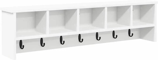 vidaXL Wandmontierter Kleiderständer mit Regal in Weiß, Modernes Design mit Haken, B/H/T: 100 x 26 x 16 cm - Bild 1