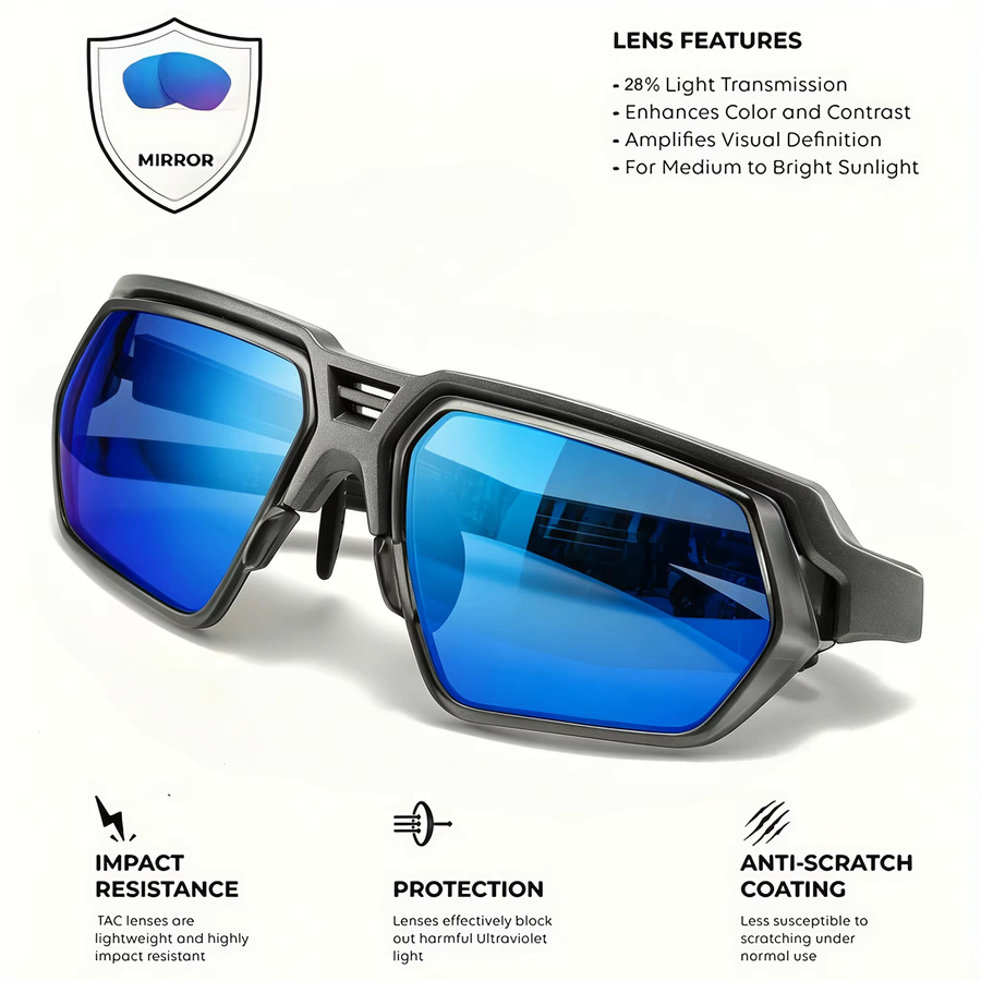 VEGUEROS Sonnenbrille, Herren, Vollrand, rechteckig, Kunststoff, blau, gelb verspiegelt, polarisiert - Bild 3