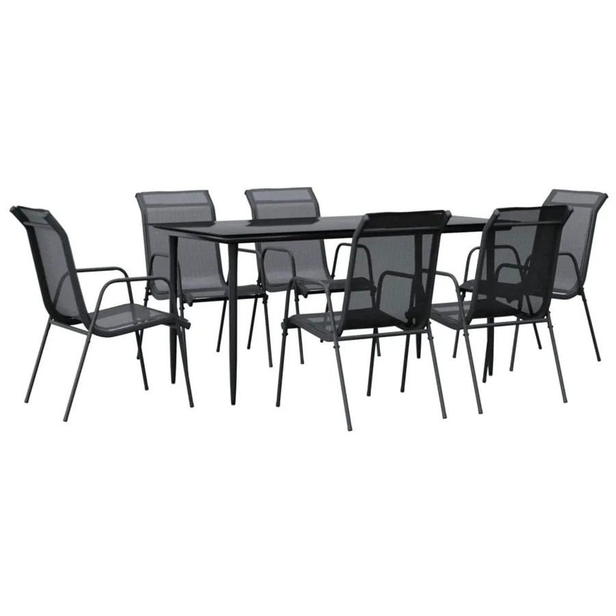 vidaXL 7-teilige Garten-Essgruppe aus Stahl und Textilene in Schwarz mit Glastisch - Bild 2