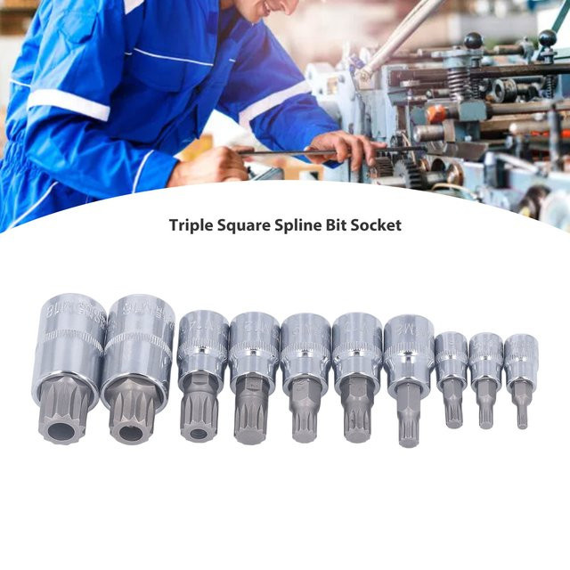 Dreifach-Spline-Bit-Steckschlüsselsatz M4 mit 1/4 Zoll, 3/8 Zoll und 1/2 Zoll Antrieb inklusive Aufbewahrungsbox in Silber - Bild 1