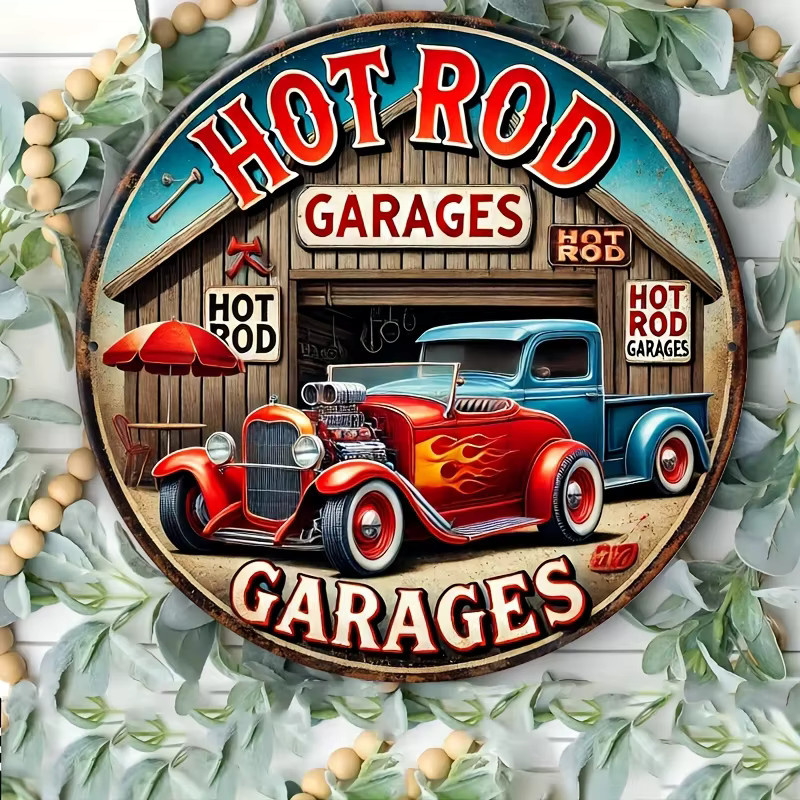 Potdemiel Vintage Hot Rod Garage Wandschild aus Metall, Rundes Aluminiumschild in Multicolour, Durchmesser: 20 cm - Bild 3