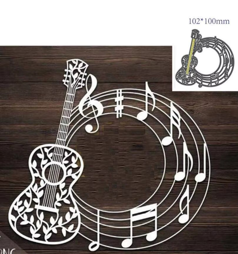 Metall-Stanzform in Silber für Papier-Handwerk mit Musiknoten und Gitarren-Motiv - Bild 3