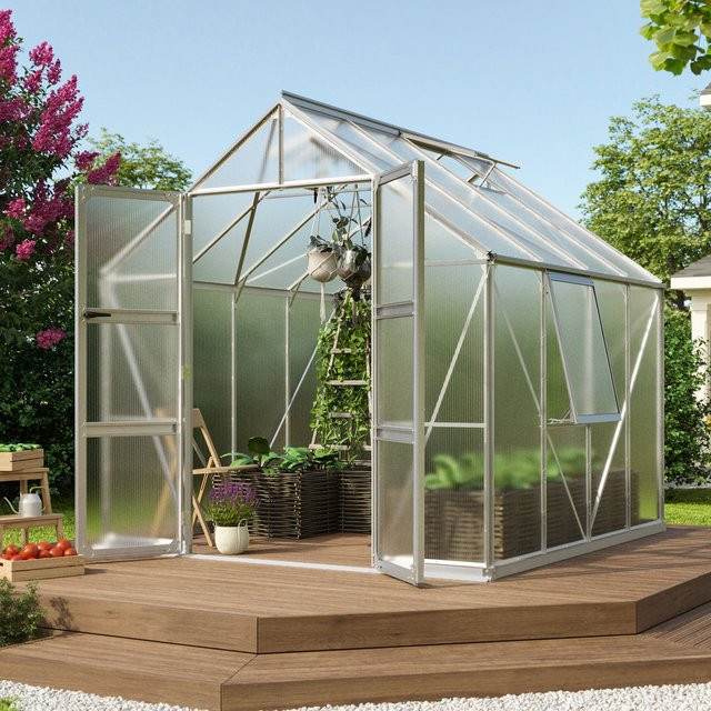 Vitavia Gewächshaus Olymp 6700 aus Aluminium mit Polycarbonat-Verglasung, Silber, B: 257 cm, T: 258 cm, H: 254 cm - Bild 1