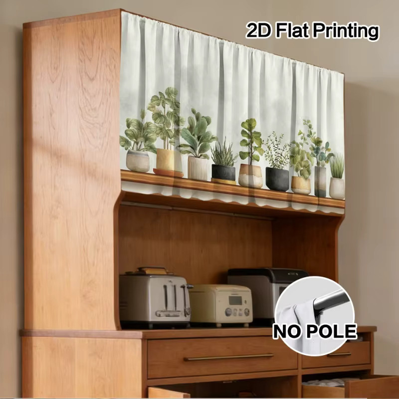 VIKAMA Pflanzentopf-Vorhang mit floralem Design in Nature, 1-teiliges Stoffpanel für Badezimmer, Küche und Waschräume - Bild 3