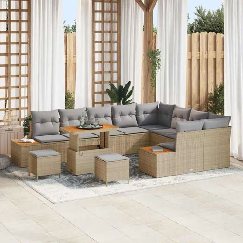 vidaXL Garten-Sofa-Set aus Poly-Rattan mit 12 Kissen in Beige - Bild 1