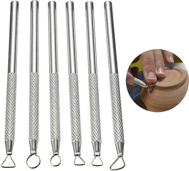 6er Set Polymer Clay Werkzeuge aus Metall in Silber für Keramik und Skulpturen - Bild 1