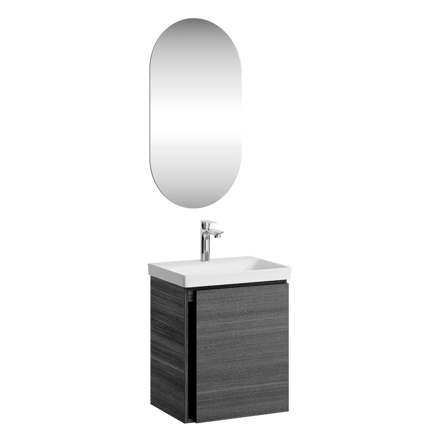 Planetmöbel Badmöbel Set 3-teilig in Anthrazit mit Keramikwaschbecken und Spiegel mit Soft-Close-Funktion, Breite: 50 cm, Höhe: 59 cm, Tiefe: 37 cm - Bild 2