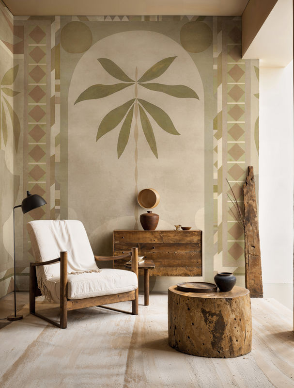 Tres Tintas Wandbild Jungle Arches in Beige – Modernes abstraktes Landschaftsmotiv mit floralen Blättern auf Papier im Querformat - Bild 2