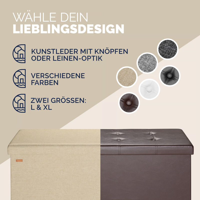 Casaria Sitzbank Beige aus MDF faltbar B/T/H: 115 x 38 x 38 cm - Bild 4
