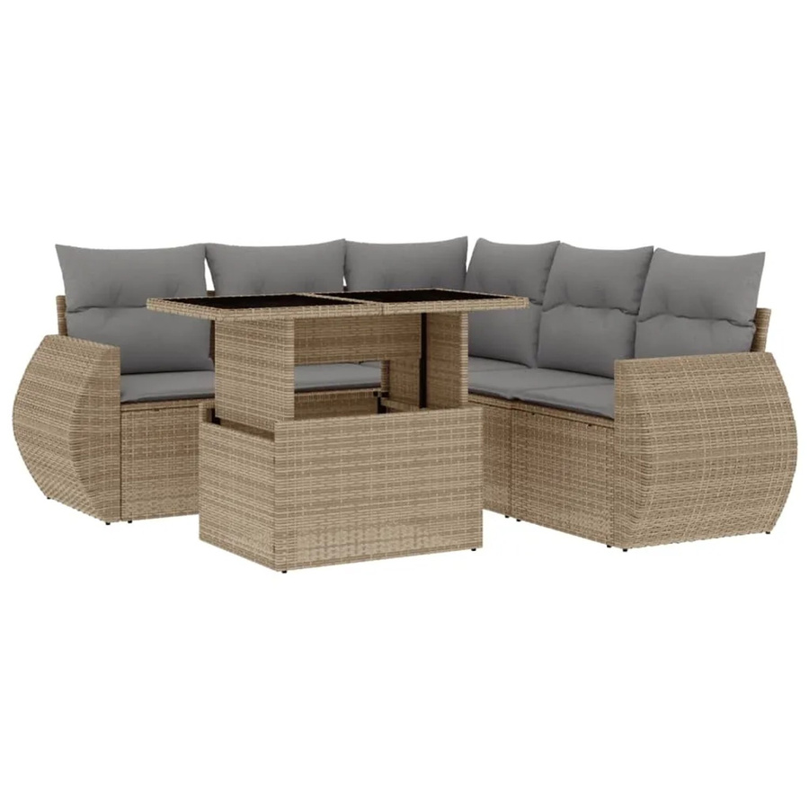 vidaXL 6-teilige Garten-Sofagarnitur in L-Form aus PE-Rattan mit Kissen in Beige-grau - Bild 2