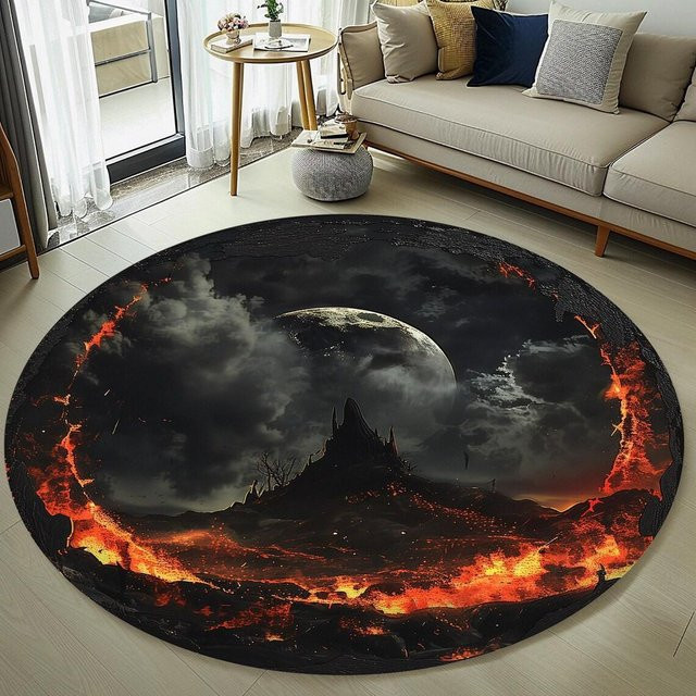 Runder Teppich Lodestar Lava in Schwarz, Gothic Horror Design, Durchmesser: 40 cm - Bild 1