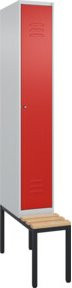C+P Spind Classic PLUS Garderobenschrank mit Sitzbank, 1 Abteil, Zylinderschloss, 4 Garderobenhaken, mittige Trennwand, Buche-Hartholz, B/T/H: 212,0 x 30,0 x 81,5 cm - Bild 1