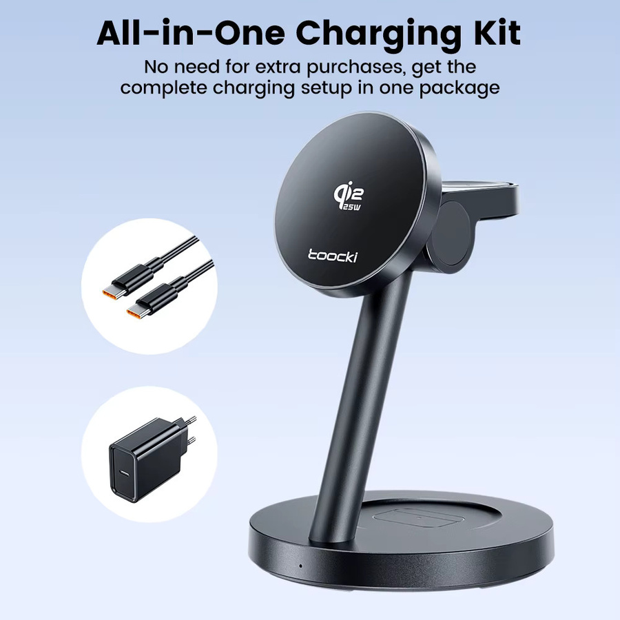 Toocki 3-in-1 Magnetisches Kabelloses Ladegerät 25W Qi2.2 Schnellladestation für iPhone, Apple Watch und Ohrhörer in Schwarz - Bild 5
