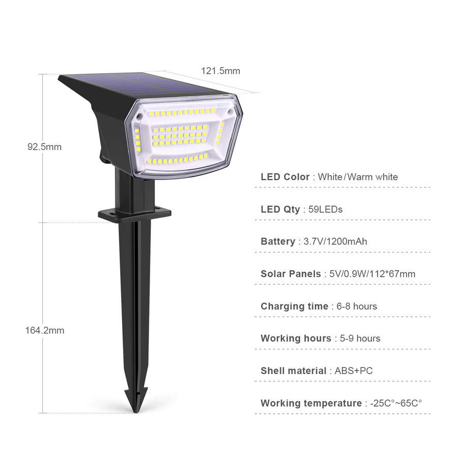 MALITAI Solar LED Outdoor Spot Licht mit 1200 mAh Akku, wasserdichter Garten Scheinwerfer für Hof, Rasen und Landschaftsdekoration - Bild 2